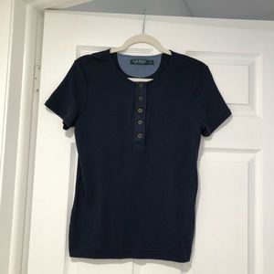 - - Lauren RL women’s black, short sleeve top, M